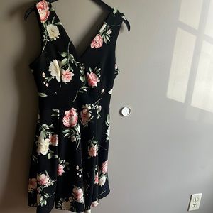 Summer Dress - Black with pink and white floral pattern